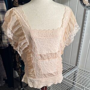 Free People Lace Ruffle Blouse - Apricot